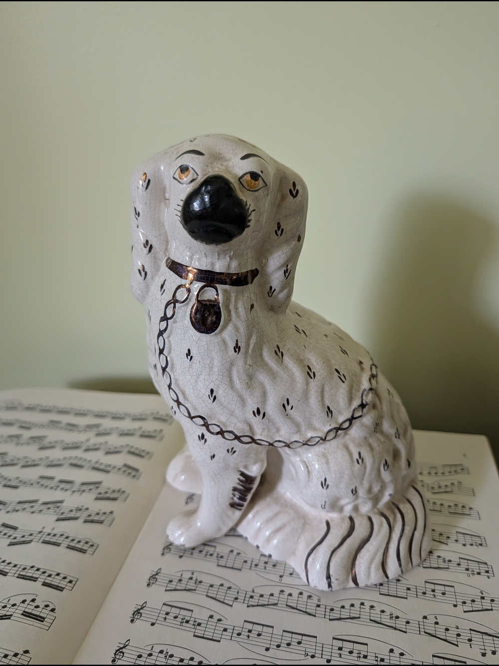 Antique Staffordshire Dog Ceramic Sitting Dog Figurine with Gold Collar
